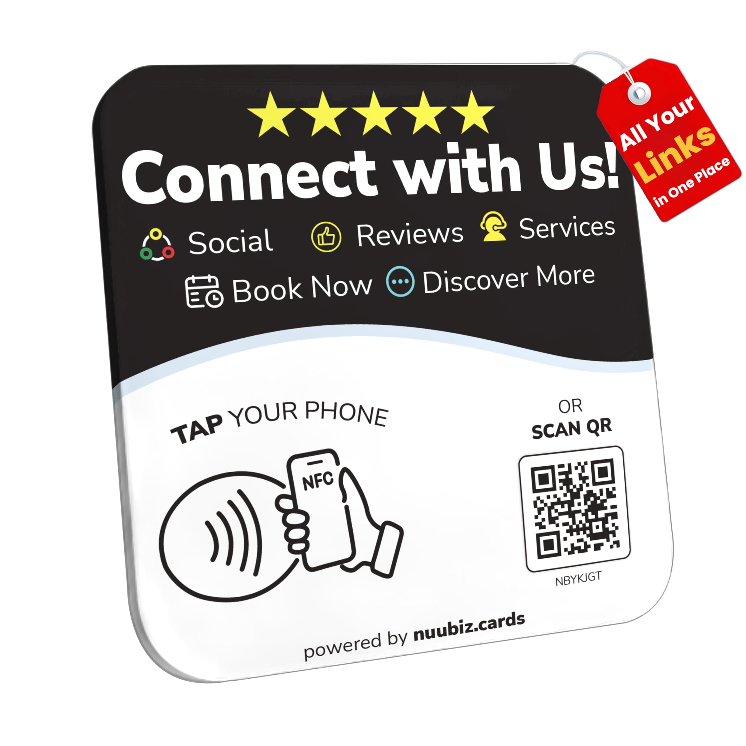 NFC Plate QR Code Sign - Multi Display: Social Media & Google Review Tap Card - Connect Instagram & Facebook, Follow & R